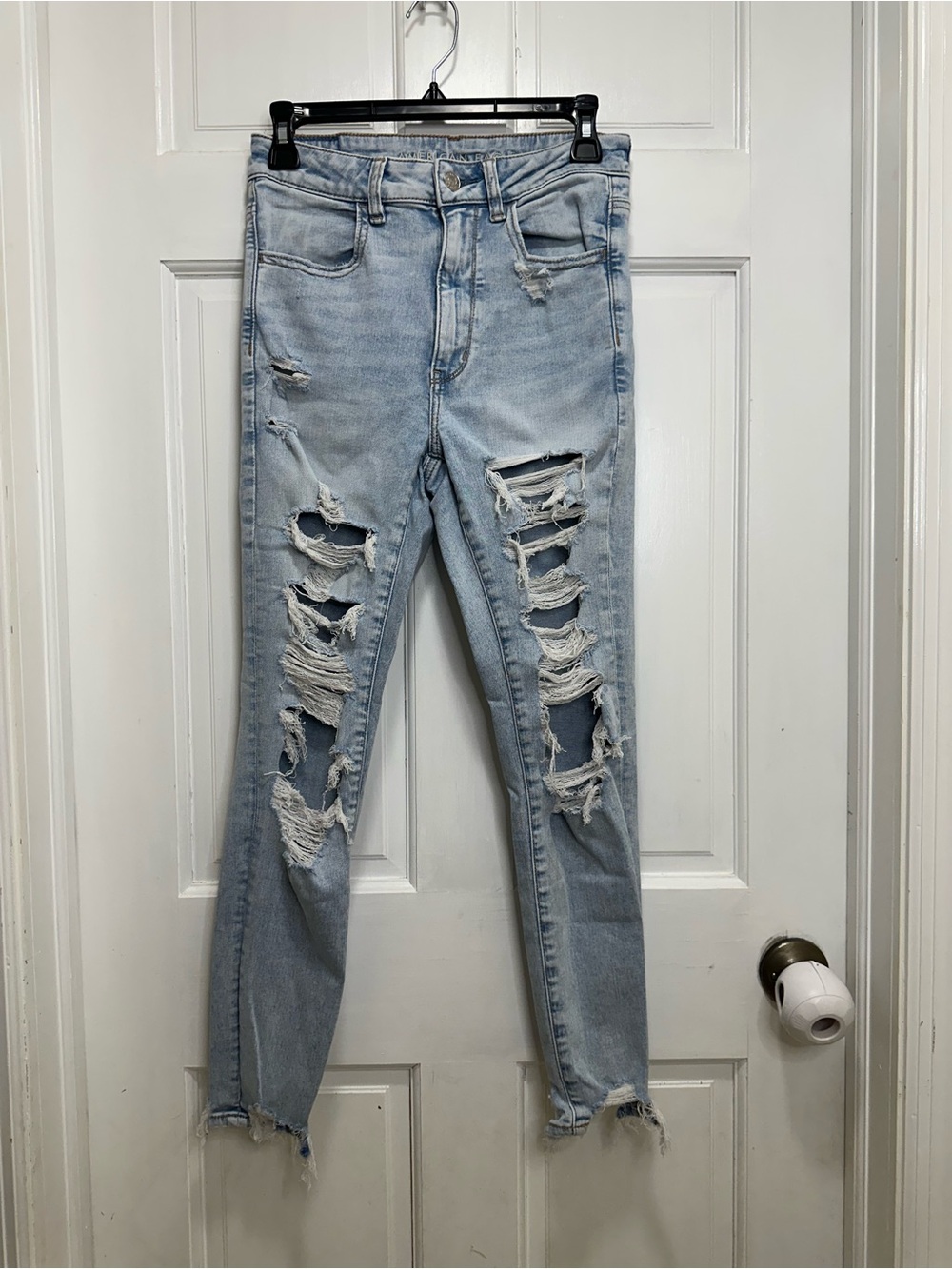 American Eagle Super Hi-Rise Jegging Blue Size 6 Short Distressed Ripped Jeans